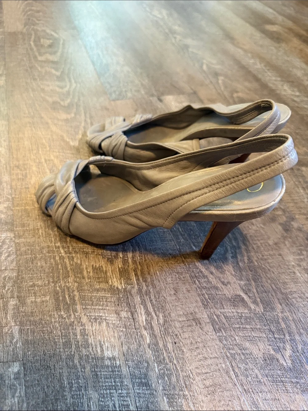 Cole Haan Taupe Leather Knot-Front Slingback Heels
